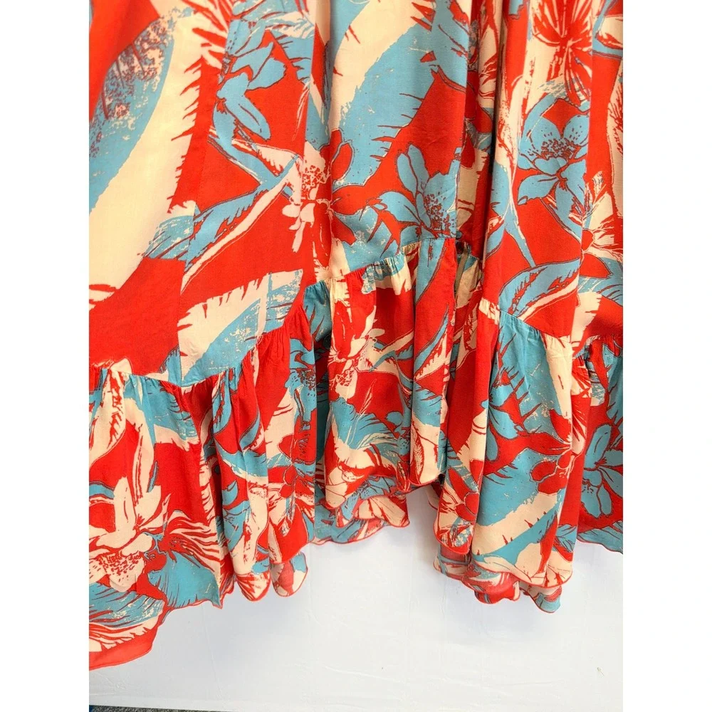 Free People Maxi Dress Smocked Floral Tropical Red Blue Women - Picture 2 of 12